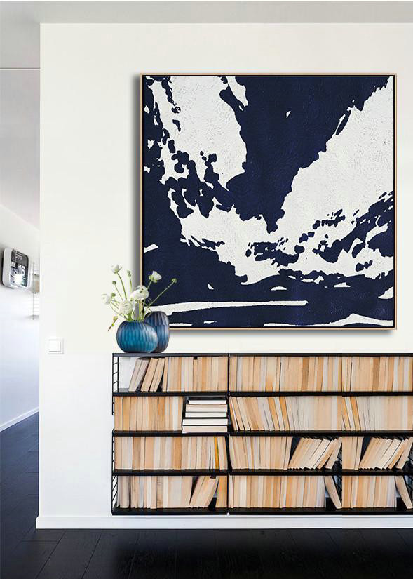 Extra Large 72" Acrylic Painting,Hand Painted Navy Minimalist Painting On Canvas,Oversized Custom Canvas Art